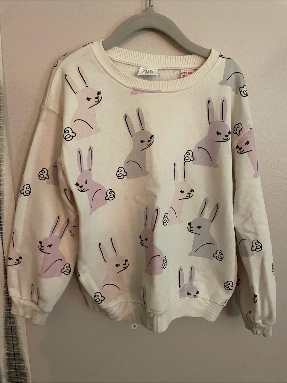 Zara Cream Sweatshirt with HTF! Pastel Bunny Print